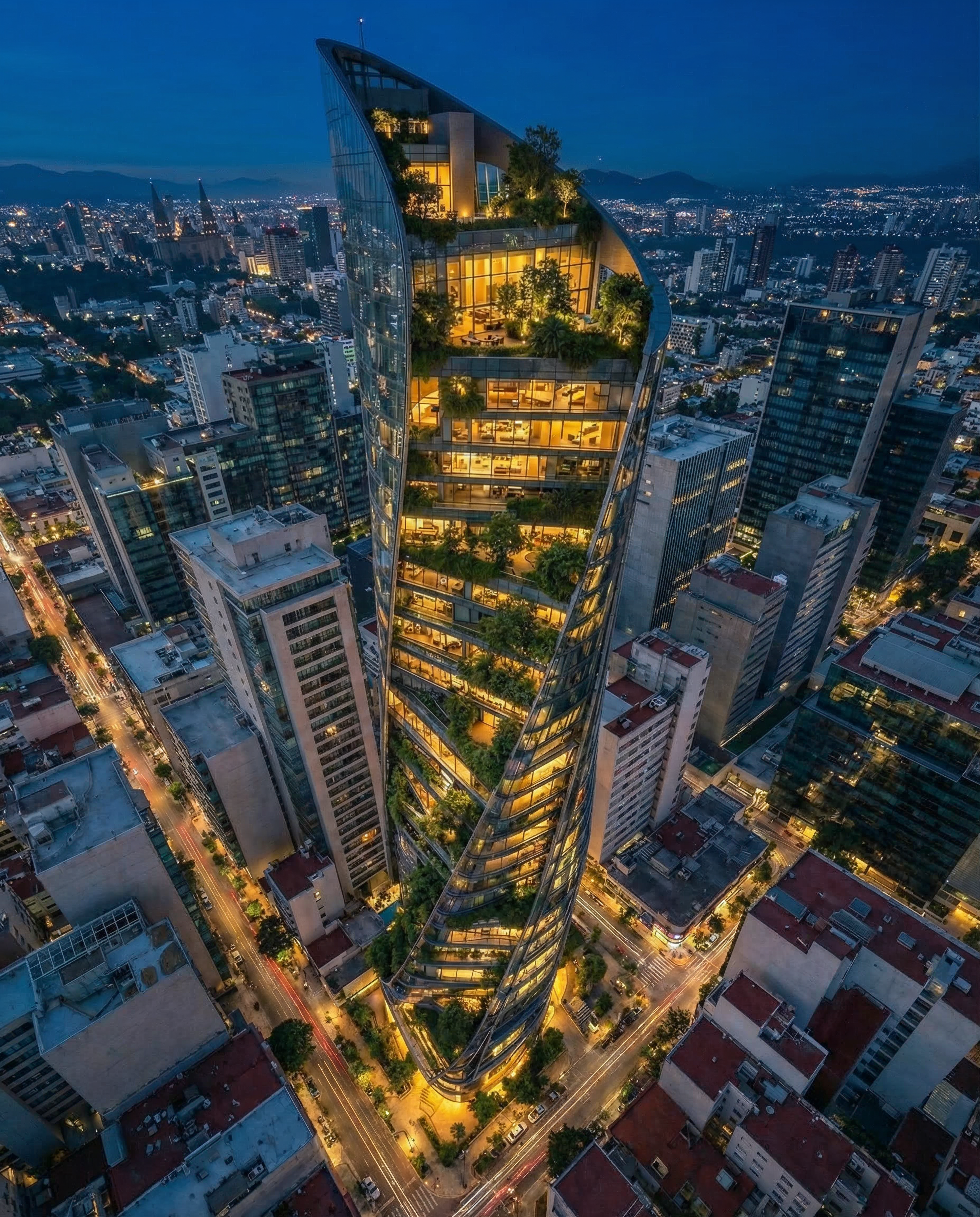 Oasis Vertical — Vista aérea noche